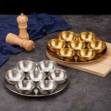 8pcs Stainless Steel Sauce Bowls With Tray Set, Durable 10-Inch Plates And 3.3-Inch Dipping Dishes, Elegant Modern Dinnerware Set, Suitable For Tapas/Sushi/Appetizers/Desserts, Wedding/Christmas/Thanksgiving/Party Supplies - Multicolor - View 5