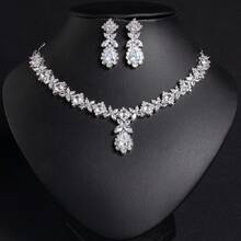 1set Conjunto de joyería de moda para mujer, incrustado de circonita, aretes, collar, adecuado para mujer/novia vacaciones/fiesta|boda/banquete|regalo - Conjunto de joyas - Ver 13
