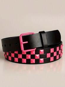 1pc Unisex Punk Style Metal Rivet Belt, Casual Everyday Wear Adjustable Belt - Pink - View 4