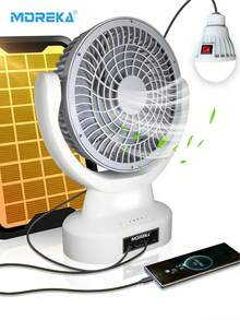 ONEEKA Ventilador solar para exteriores de 6/8/9 pulgadas, carga de panel solar/USB, iluminación nocturna LED, ajuste silencioso de varios niveles, bombilla accesoria, alivio del calor del verano, verano fresco, adecuado para acampar al aire libre, picnics, dormitorios y oficinas - FS-134 - Ver 8