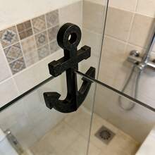 1pc Anchor-Shaped Bathroom Hook Glass Door Adhesive Towel Rack Creative Kitchen Storage Organizer Wall Mounted Hanger Waterproof Stainless Steel Hardware Holder For Bathroom Bedroom Living Room Decor - View 3