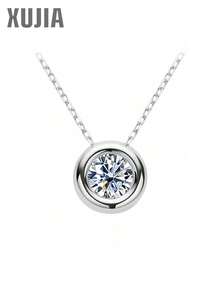 XUJIA 1-3 Carat Moissanite Necklace, 925 Sterling Silver Pendant Necklace, 20 Inch Classic Silver Chain, Anniversary Birthday Jewelry Gift For Women - Silver - View 2