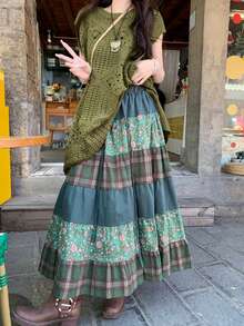 Hollow Out Sleeveless Women Round Neck Short Sleeve Sweater Dress - Army Green - View 1