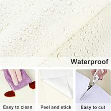 1 Roll, Room Decor Wallpaper, Self-Adhesive And Removable, Waterproof And Moisture-Proof, Suitable For Kitchen Cabinet Stove Table Wallpaper, Home Decoration And Furniture Dining Table Renovation Stickers, Peel And Stick Wallpaper - Beige - View 8