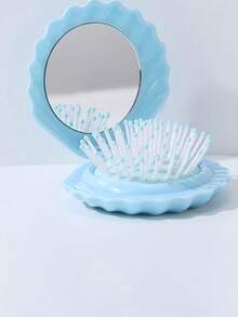 1pc Foldable Shell-Shaped Travel Handheld Mirror Comb, With Mirror, Wet & Dry Use, Portable Makeup Mirror Comb, Comb, Hairstyling Tool, Salon Hairdressing Product And Accessory, Beauty Travel Essential, Back To School, Travel Holiday Must-Have, Women Hairstyling Accessory - Royal Blue - View 5