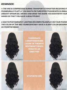 13x4 无胶蕾丝前假发，预先拔毛，合成长款自然波浪卷高清蕾丝前假发，黑色波浪假发，自然发际线 - 彩色 - 查看 11