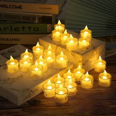 1/8/24 عبوة من شموع الشاي بدون لهب تعمل بالبطارية، شموع LED بلورية، شموع كهربائية وهمية للشموع الصغيرة لأعياد الحب والزفاف وديوالي والكريسماس والديكورات