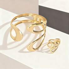 Fashionable Asymmetrical Cuff Bracelet & Ring Set, Punk Jewelry Suit, Party Gift, Date Jewelry - Geometry - View 4