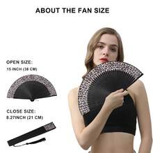 1pc Elegant Leopard Print Bamboo Folding Fan With Black Frame, Fashion Princess Theme, Lightweight Portable Hand Fan For Ladies, Suitable For Summer Travel, Beach And Daily Use - Multicolor - View 9