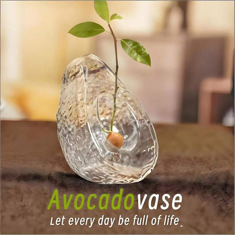 1pc Avocado Shaped Glass Hydroponics Vase, Creative Avocado Seed Cultivation Vase, Suitable For Home And Office Desktop Decor - Avocado - View 2