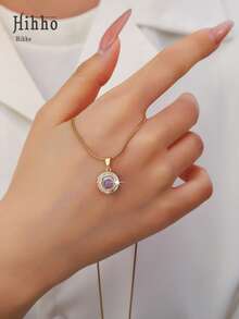 Hihho 1件圆形镶钻蛇骨链项链，镀金奢华款，适合不同场合和风格 - 圓形 - 查看 6