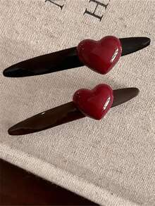 1pc Retro Chocolate Brown Heart Shaped Hair Clip, French Style Side And Bangs Clip, Sweet Vintage High-End Hair Accessory For Women Valentine's Day Valentines Claw Clips Hair Claws Hair Barrettes, School Stuff, Hair Accessories, Head Accessories - 黑色 - 查看 6