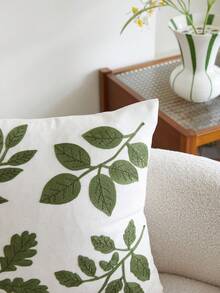 1pc Green Leaf Embroidered Throw Pillow Cover, Suitable For Indoor Decor, All Season Cushion Cover, Pillow Insert Not Included - Green - View 6
