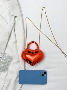 迷你时尚百搭亮面亚克力心形手提包，女士单肩斜挎包 - 紅色 - 查看 5