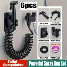 6pcs Premium Dual-Function High-Pressure Toilet Sprayer Set - Dual-Outlet Splitter + Quick-Release Wall Mount | Rotating Lock Bathroom Cleaning Accessories | Shower Pet Wash - Black Set Of 6 Pieces - View 7