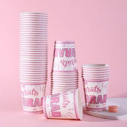 10pcs/20pcs/60pcs,Pink Bow Graduation Paper Cups,Congrats Grad Paper Cups- 9oz Disposable Beverage Cups With Pink Glitter Design,Decorative Paper Cups For Nursing, Law, Or Sorority Graduation Parties - Class Of 2026 Celebration Tableware- Coquette Aesthetic Graduation Party Supplies For Her
