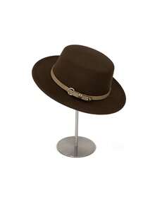 1 pieza Sombrero plano de fieltro de lana de ala ancha de unicolor retro, sombrero de fieltro con decoración de hebilla de estilo vintage británico, adecuado para fiestas temáticas occidentales, reuniones, fiestas de compromiso, cosplay, ceremonias de graduación, bailes de máscaras, festivales, celebraciones de cumpleaños, festivales de música, uso diario, verano, playa, vacaciones, viajes - multicolor - Ver 13
