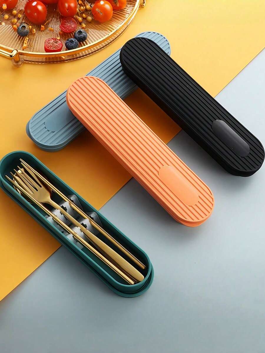 1pc Portable Cutlery Box, Knife Fork Spoon Chopstick Box Pencil Box Colorful Covered Storage Box, Travel Cutlery Set, Large Cutlery Storage Box, With Buckle Lunch Box (Cutlery Not Included), Suitable For Halloween, Christmas, Year-End Shopping List - Multicolor - View 1