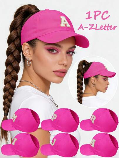 1顶女士字母刺绣马尾辫孔棒球帽，夏季多功能遮阳帽