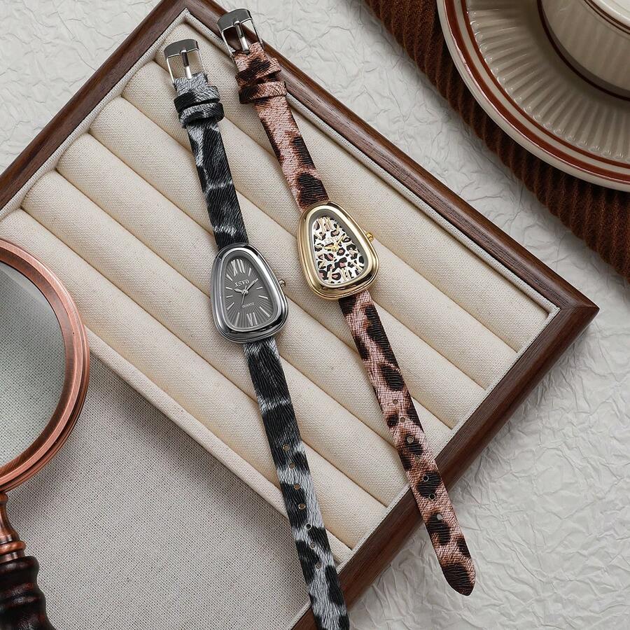 1 chiếc/bộ Đồng hồ đeo tay cao cấp Niche Luxury Retro họa tiết da báo, mặt số hình giọt nước bất đối xứng, máy quartz, phụ kiện thời trang thanh lịch, đa năng dành cho nữ giới khi đi làm và hẹn hò. - Một cỡ - Xem 1