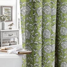 Cortina de ducha con estampado floral en verde salvia - Tela de mezcla de algodón con estampado vintage a bloques, decoración de baño estilo granja francesa, patrón estético de Cottagecore - Ajrakh2 Verde salvia - Ver 1