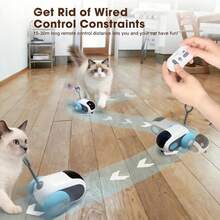 Cat Toys For Indoor Cats, Smart Interactive Cat Toy With Two-Speed Adjustment, Remote Control USB Rechargeable Automatic Cat Exercise Toys For Bored Indoor Adult Cats Kittens (Blue) - 藍色 - 查看 2