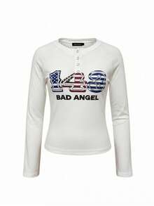 American Sexy Lady Raglan Long Sleeve T-Shirt, Distinctive Sexy Slim Fit Women Top, Early Spring White - White - View 6