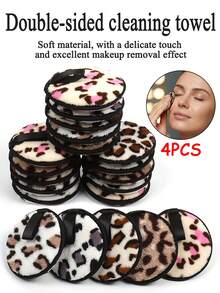 4/2/1pc New Leopard Print Pineapple-Pattern Lazy Makeup Remover Powder Puff - Round Shape, Washable, Double-Sided Cleaning, Wet Powder Puff For Makeup Removal, Makeup Air Cushion. - Multicolor - View 2