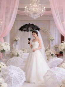 1pc White/Black Lace Wedding Umbrella, Bridal Parasol, Wedding Photography Prop, Wedding Venue Decor, Bride, Groom And Bridesmaid Accessories, Wedding Party, Bachelorette Party, Birthday Gift, Suitable For Weddings, Parties, Ceremonies And Birthdays - Multicolor - View 5