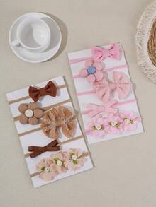 5件套女婴雪纺花朵蝴蝶结发箍，适合日常佩戴（不含纸卡） - 彩色 - 查看 4