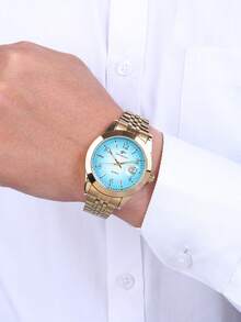 RICECGO 这款时尚男士商务腕表采用不锈钢表带和渐变表盘，尽显精致优雅。它还具备实用的日期显示功能，商务和休闲场合均适用。 - 金色 - 查看 3