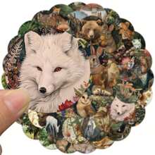 50pcs Vintage Forest Animals & Plants Round Stickers, Aesthetic Cartoon Cute Vinyl Decals Suitable For Water Bottles, Laptops, Phones, Skateboards, Guitars, Luggage, Scrapbooks, Helmets, Bicycles, Motorcycles, Cars, Backpacks For Halloween, Christmas, Thanksgiving, Easter Party Decorations And Gifts - 多色 - 查看 3