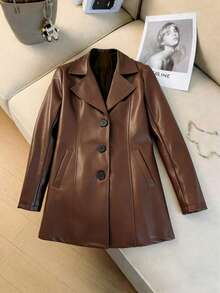 Fashionable PU Leather Jacket, Casual Versatile Retro - Dark Brown - View 5
