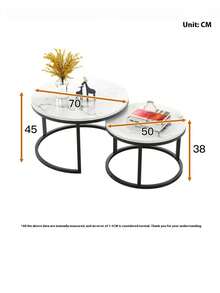 1 Juego de mesa de centro redonda anidada chapada en oro con tablero de mármol de madera y marco de metal resistente, adecuada como mesa auxiliar para sala de estar, dormitorio, balcón y patio - Dorado - Ver 3