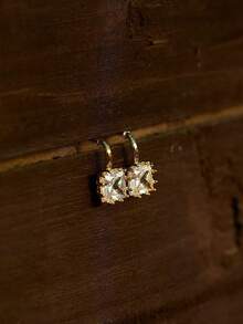 锆石夹式耳环，适合无耳洞女性佩戴，简约法式风格，圆脸无痛耳环 - 金色 - 查看 10