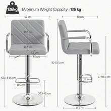 Barstools Set Of 2, Modern Height Adjustable Swivel Bar Chairs, Faux Leather Counter Stools With Backrest And Footrest - Light Grey With Armrest - View 3