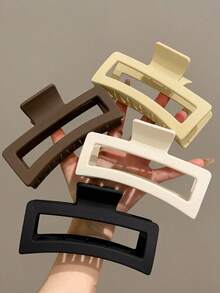 4个/1个 10.5厘米/4.13英寸 黑色、白色、棕色、卡其色 方形轻便塑料发夹，时尚百搭 优雅简约纯色发爪，适合日常外出、休闲、派对、通勤、海滩、度假、马尾辫、发髻、洗脸、沐浴、化妆、服装配饰 夏季发饰 沙滩发爪夹 度假 - 彩色 - 查看 1