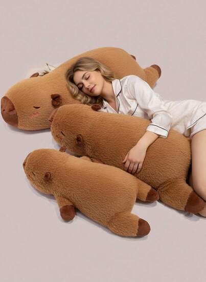 POKOJA LAND 1 chiếc gối nhồi bông hình con chuột lang nước nâu dễ thương, gối ôm cho phụ nữ và trẻ em, gối ôm bạn đồng hành khi ngủ, búp bê nhồi bông mềm mại, đồ trang trí phòng ngủ, quà tặng sinh nhật