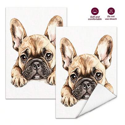 2 Stück süßes Französische Bulldogge Geschirrtuch Set, weich & saugfähig für Kochen/Backen, Putzlappen, süßes Einweihungsgeschenk für Freunde, Küchenausstattung, Heimdekoration, tägliche Notwendigkeiten