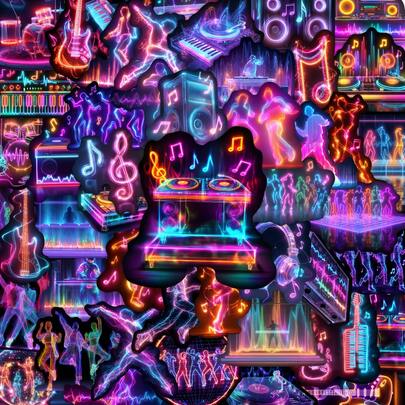 56张霓虹灯DJ涂鸦贴纸 - 防水乙烯基材质，适用于行李箱、笔记本、笔记本电脑、杯子等 - 复古美学DIY剪贴簿装饰