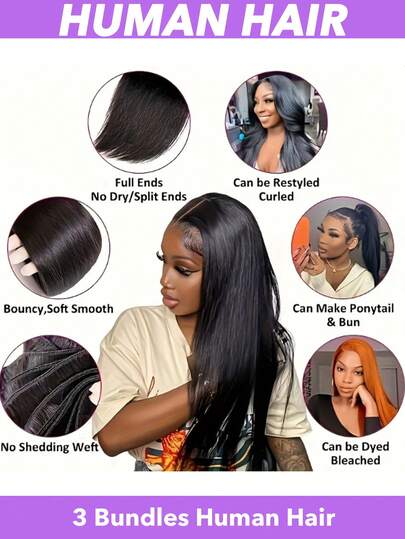 10A Brazilian Straight Human Hair Bundles 22 22 22 Inch 3 Bundles Straight Brazilian Virgin Hair Wefts - Silky Straight Remy Extensions For Women High-Quality Weavings - 3 Pieces Set Brazilian Human Hair Weave, Natural & Durable, Natural Black#1B #2 #4
