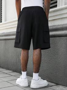 Quần short nam mùa hè, kiểu dáng thường ngày, cạp chun, túi nắp gập, thích hợp đi làm. - màu đen - Xem 5
