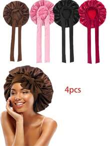 Women's Sleeping Cap For Valentine's Day, Elastic Strap Design, Silky Smooth, Colorful Satin Material, Casual Home Daily Hair Care Cap, Christmas Gift Bonnet For Women - Multicolor - View 2
