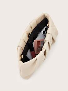 Women's Large Capacity Clutch Bag, Detachable Pu Short Handle,Combination Vintage Bag, Suitable For Matching Women's Ball Gown, High-End Pleated Cloud Bag, Shell Bag, Elegant Ladies Bag, Suitable For Parties, Gatherings, Dates, Balls And Other Occasions - Apricot - View 7
