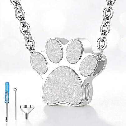 宠物骨灰吊坠首饰，宠物骨灰盒（适用于狗/猫），爪印骨灰盒项链，附赠迷你纪念骨灰首饰