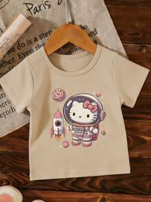 SANRIO Kids'  Astronaut T-Shirt, 3-10 Years Old Boys & Girls Crew Neck Short-Sleeve, Cute Space-Themed Print, Fashionable Skin-Friendly Fabric, Daily Casual Basic Item - 杏色 - 查看 1