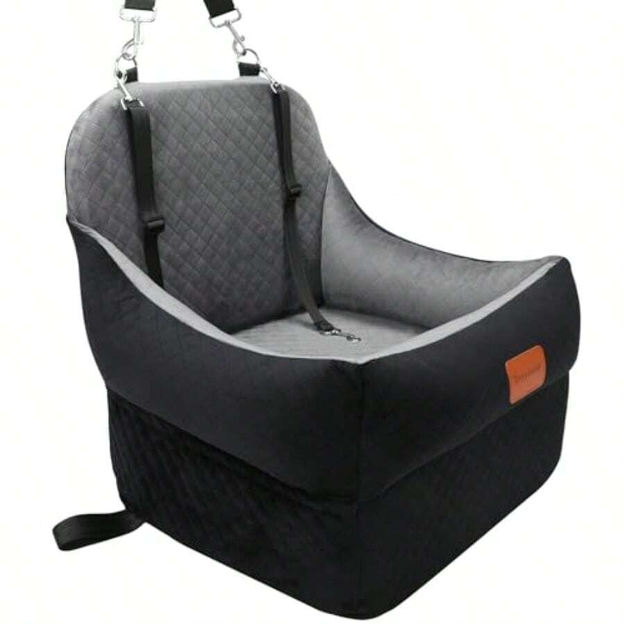 Asiento elevador de coche para perros pequeños/medianos de hasta 35 libras asiento interior elevado de 7 pulgadas asiento de coche para mascotas tela ultra suave y espuma viscoelástica - Negro por fuera Gris por dentro 30 libras - Ver 1