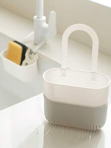 1 cái rổ lọc rác treo bồn rửa màu trắng, không cần dùng tay | Rổ lọc rác treo bằng nhựa, tháo lắp dễ dàng chỉ bằng một nút bấm, thích hợp cho nhà bếp và phòng tắm - Trắng - 1 cái - Xem 10