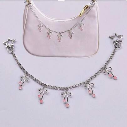 1 pieza Decoración de cadena para bolso, Cadena de hombro con colgante de estrella y lazo, Accesorio para bolso, Accesorio para equipaje, Decoración de habitación, Regalo de vacaciones, Accesorio de bolso Kawaii, Accesorios esenciales de vacaciones