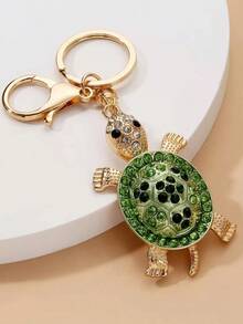 Party 1pc Women's Rhinestone-Studded Alloy Sea Turtle Keychain, 3d Realistic Ocean Animal Creative Pendant For Kids' Events Or As A Gift To Young Brother Car Accessories Bag Charm School Animal Cute Goth Y2k - 綠色 - 查看 2